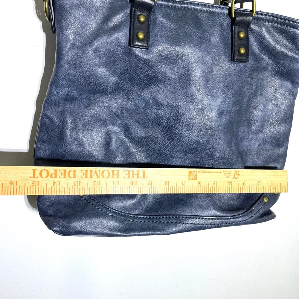 Tote‎ Bag Faux Leather Braided Handles Aztec Design Blue Shoulder Bag Maurices